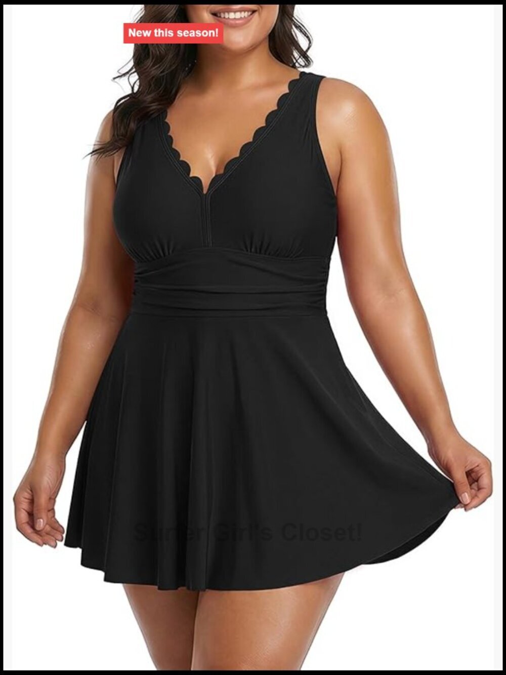 Plus Size Swimdress One Piece Tummy Control Ruched V Neck Flowy Swimwear